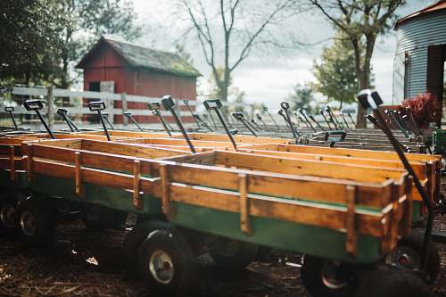 vehicle lined green-and-brown carts in barn wagon