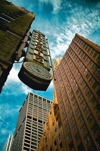 city worm's eye view of city clock building