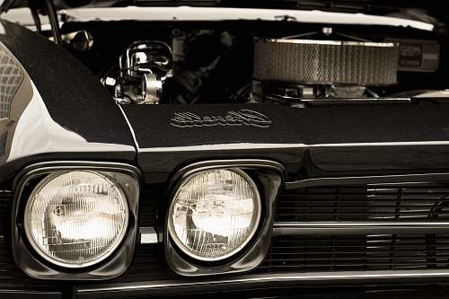 light black and white vehicle engine bay headlight