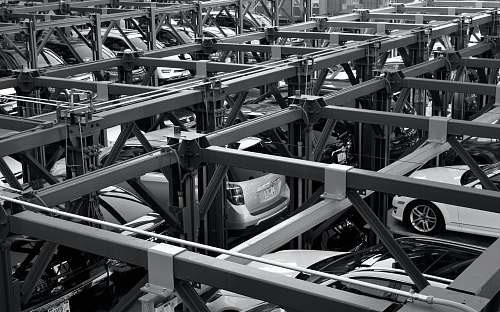 black-and-white grayscale photography of cars car