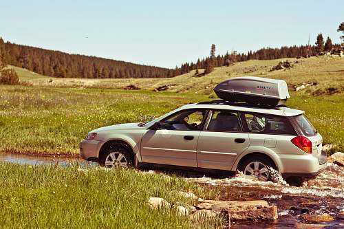 road person driving silver SUV on road in open field at dytime bighorn mountains