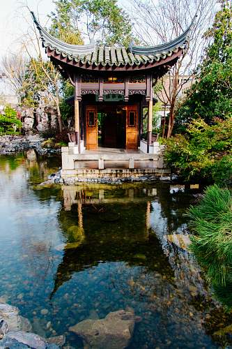 architecture empty pagoda temple by body of water during daytime building