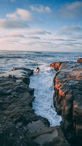 ocean man holding a surfboard in the water sea