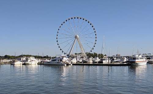 waterfront white ferris wheel near body of water during daytime boat