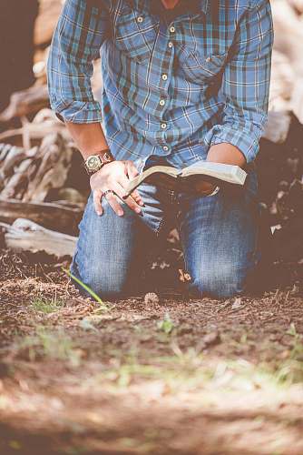 prayer person reading book while kneeling christian
