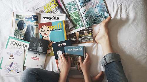 books person holding blue book magazines