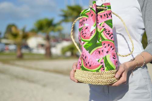 greece pink and green water melon-printed bag bag
