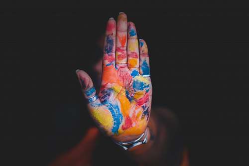 india person's hand splat painting color