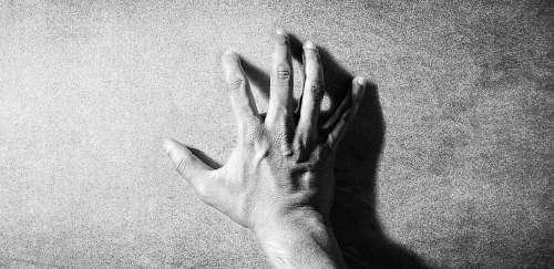 black-and-white left human hand in grayscale photography finger