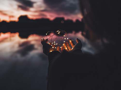light person holding turned on string lights during nighttime night