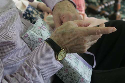 person person wearing round gold-colored framed analog watch human