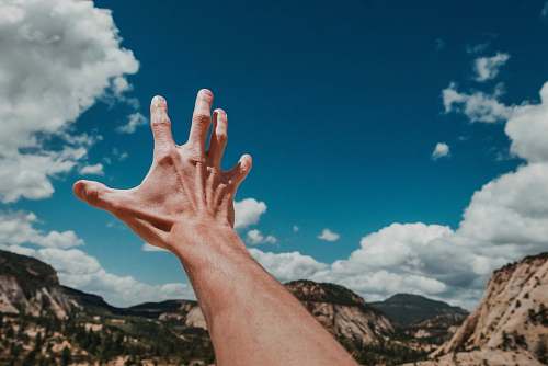 person photo of left human hand reaching sky human