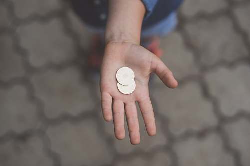 coin selective focus photography of person's palm with two coins money