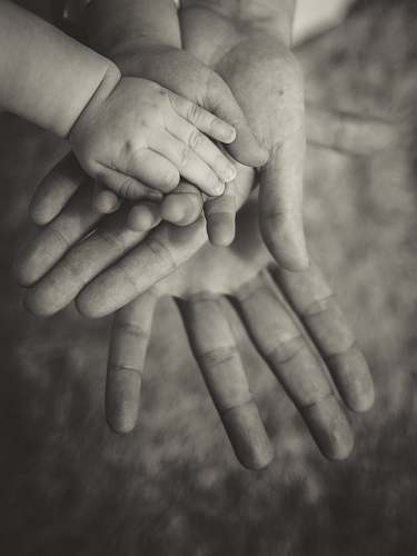 finger person holding baby's hand grey