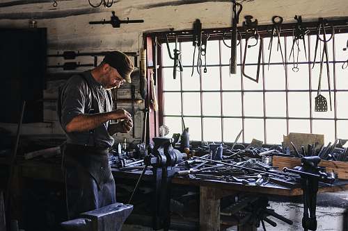 tools man inside tool shed work