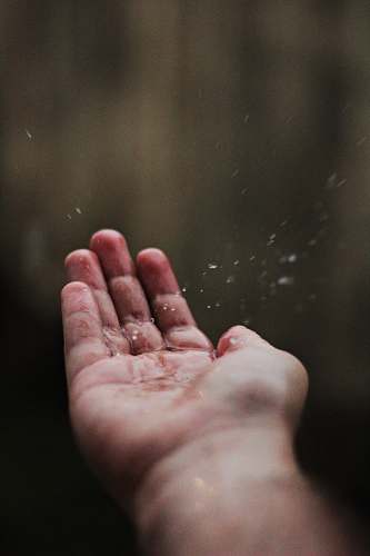 hand water droplets on person's palm finger