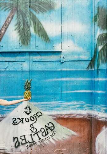 art Mural painting of a pineapple on the beach. painting