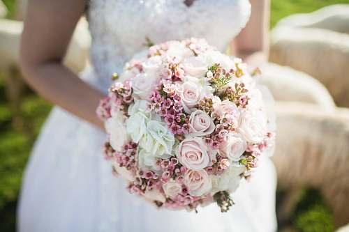 flower woman holding white and pink petal flower bouquet flower arrangement