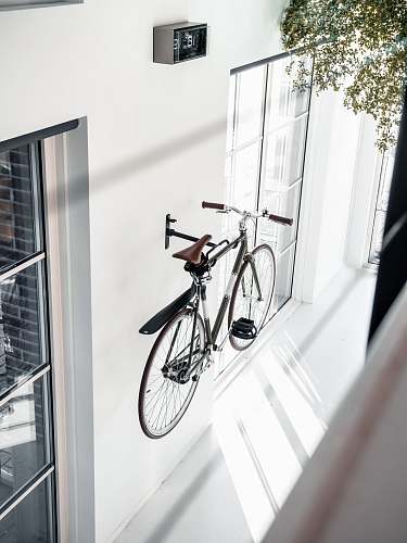 bike black city bike mounted in wall bicycle