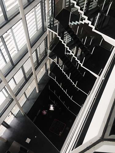 window gray and black metal frames staircase