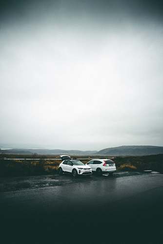 car two white cars parked beside grass suv