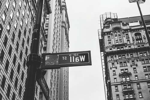 city grayscale photo of 1-21 Wall street signage wall street