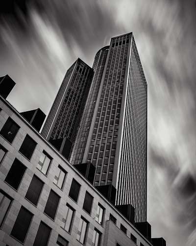 building grayscale photo of building office building