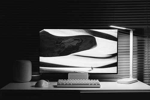 display grayscale photo of flat screen computer monitor screen