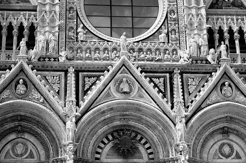 architecture grayscale photo of gray and black building building