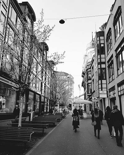 human grayscale photo of people walking on street pedestrian