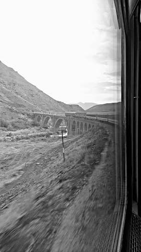 nature grayscale photo of train outdoors