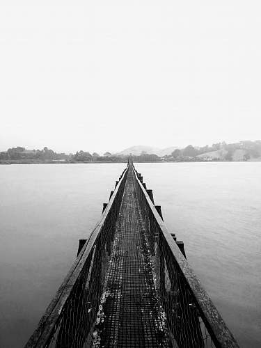 pier grayscale photo of wooden bridge above water dock