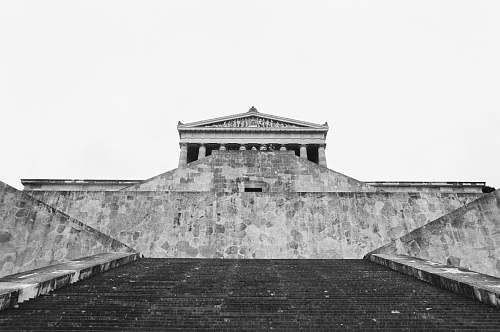 architecture grayscale photography of concrete stairs near musuem building