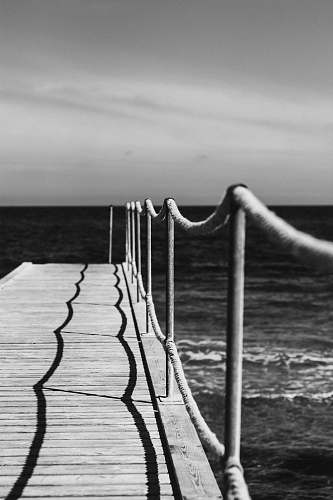 boardwalk grayscale photography of dock bridge