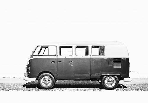 vehicle greyscale photo of van van