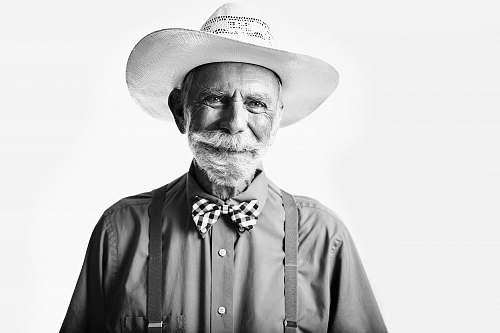 human man in collared shirt with cowboy hat face
