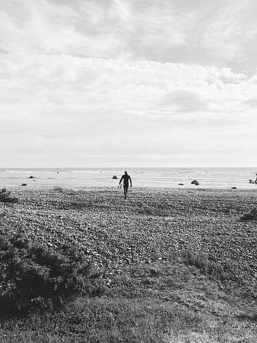 human man standing in front of shoreline during daytime ground