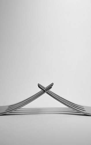 grey photo of stainless steel forks in white background cutlery