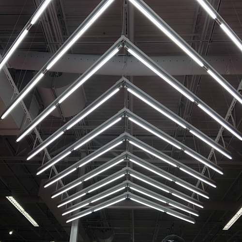 staircase turned-on ceiling lamps building