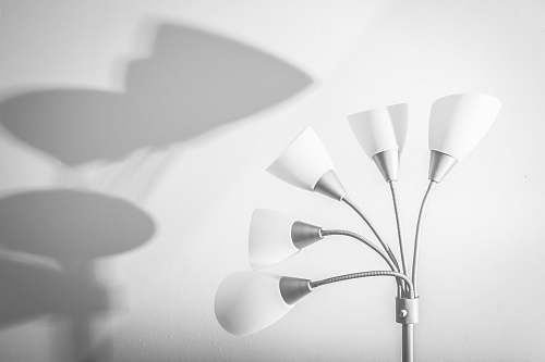 lamp white-and-silver 5-light floor lamp near white painted wall light