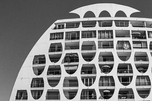 human white building facade grey