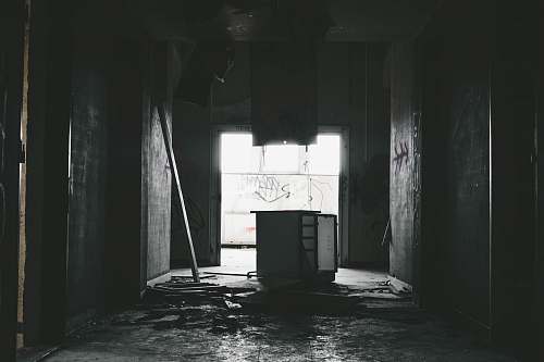 corridor white wooden on gray tile flooring building