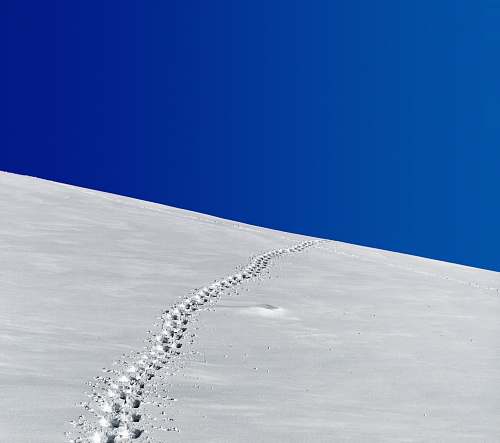 snow footprints in snow field under blue sky footprints