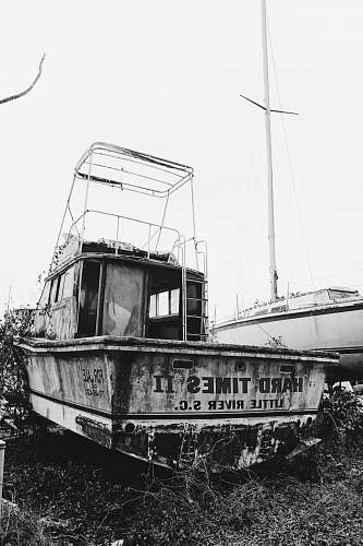black-and-white white boat on grass transportation