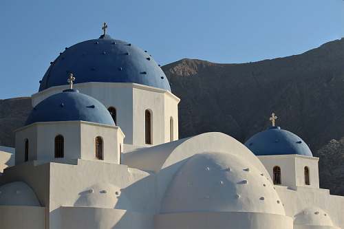 architecture blue dome, Santorini, Greece dome