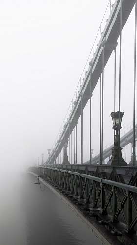 black-and-white closeup photo of bridge and mist bridge