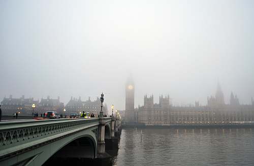 bridge gray bridge towards Big Ben under gray sky london