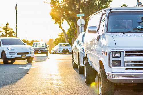 vehicle parked white van automobile
