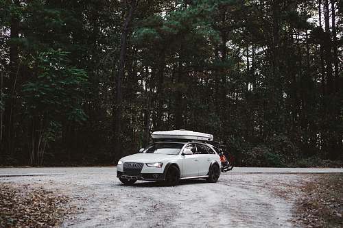 transportation white 4-door hatchback trees