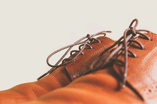 apparel closeup photo of brown leather lace-up shoes people